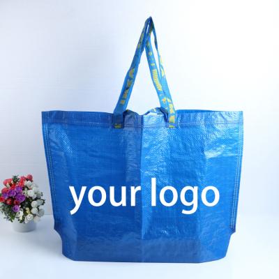 China Large Capacity Handbag Blue Color Customized PP Woven Handled Grocery Bags for sale