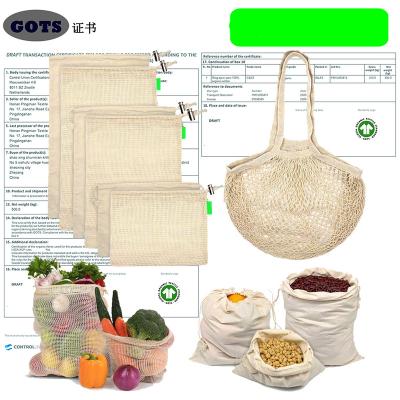 China Vegan Private Label Reusable Cotton Drawstring Mesh Folding Organic Grocery Bags for sale