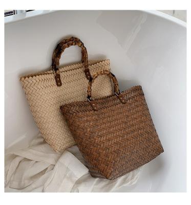 China Fashion Summer Food Supermarket Shopping Basket Women Straw Clutch Beach Handbags Woven Tote Bags for sale