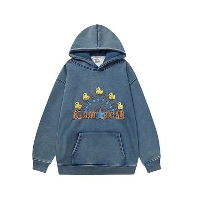 China Wholesale Custom Vintage High Quality Heavy Stone Pullover QINH040 Cotton Acid Wash Hoodie For Men for sale