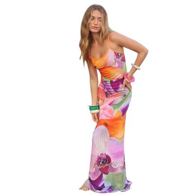 China YWD092 Vacation Girl Print Flower Design Sense Women Sexy Slim Camisole Hot Dress Anti-Static for sale