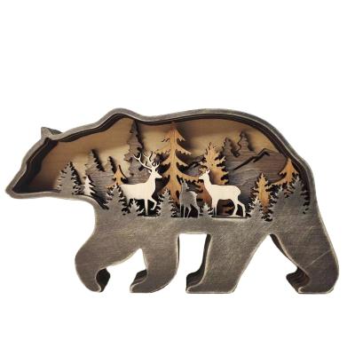 China European Christmas high sales crafts forest wood creative animal crafts decoration elk brown bear home ornaments for sale