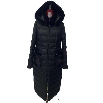 China Sustainable Women Long Jacket Fashionable Goose Down Coat Detachable Hood With Fur Collar And Trim for sale