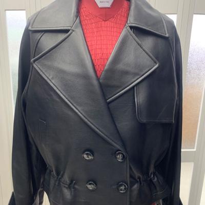 China Elegant Style Color Women Fashionable Soft Sheep Skin Black Leather Jacket for sale