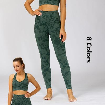 China B3234 K3390 Antibacterial Women's Yoga Workout Leggings Crac! crack! 2 Piece Set Jacquard Seamless Wrap Front Cross Back Sports Bra Activewear for sale