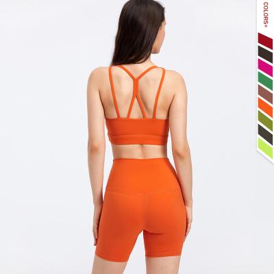 China LQ6850 Antibacterial Women Yoga Naked Feeling Workout Set 2 Piece Equipments Gym Shorts Sports Bra for sale