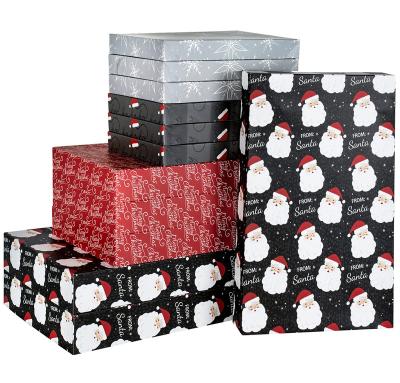 China Gift & Craft Delivery Retro Fast Delivery Black Red Santa, Silver Snowflake Christmas Boxes Assorted Size Holiday T-shirt Gift Paper Boxes With Lids for sale