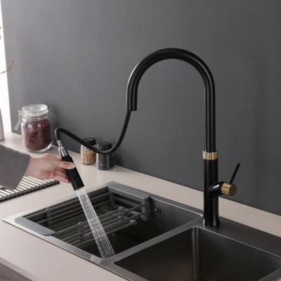 China Gowo Modern Water Mixer Tap Large Matt Gold Kitchen Faucet With Black Price for sale