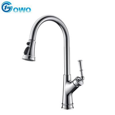 China New Design Retro Spray Style Chrome Surface Water Brass Core Pull Out Pull Down Spray Kitchen Faucet for sale