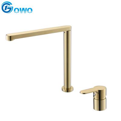 China Modern Sink Double Hole Square Spring Gold Hot And Cold Water Faucet For Kitchen Sink for sale