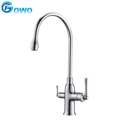 China Modern Drinking Pure Water Two Let Brass Material Healthy Brass Material Double Handle 3 Way Kitchen Faucet Filtration Faucet for sale