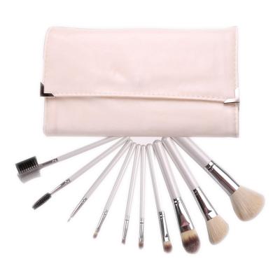 China Angular Blush 10pcs White Goat Hair Make Up Brush Set With Leather Bag for sale