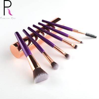 China Angular Blush Princess Rose Light Luxury Purple Beginner Beauty Makeup Fascinating Set Brush 6pcs with Portable Makeup Bucket for sale