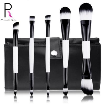 China Angular Blush Cost-effective Double-headed Portable Cosmetic Bag Cover Set Dongguan Leather Brush 5pcs Product for sale