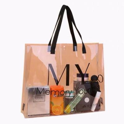 China Clear Clear Durable Waterproof Durable Holographic Fashion PVC Shopping Bag Large PVC Shopping Bag PVC Bag With Handle For Women for sale