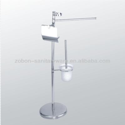 China Glass Floor Standing Stainless Steel Toilet Brush And Paper Holder for sale