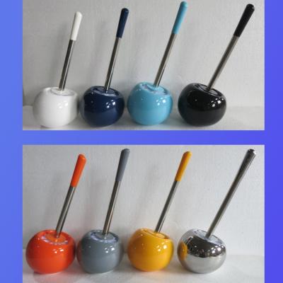 China Hot Sales Ceramic DIY Tilted Ceramic Round Bowl Toilet Brush Holder for sale