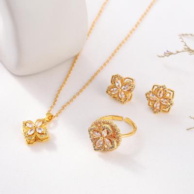 China FASHIONABLE Ladies Stainless Steel Zirconia Jewelry Set Jewelry Set Luxury Necklace Earrings Rings Movable Section for sale