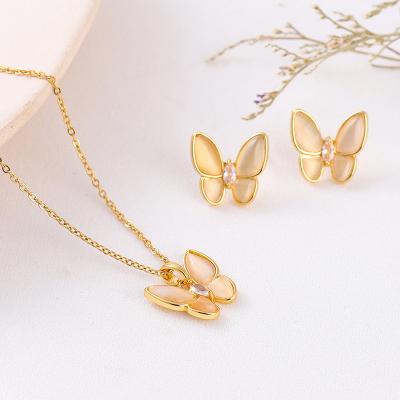 China TRENDY Fashion Exquisite 18k Gold Real Plated Jewelry Ladies Butterfly Necklace Earrings Set Jewelry for sale