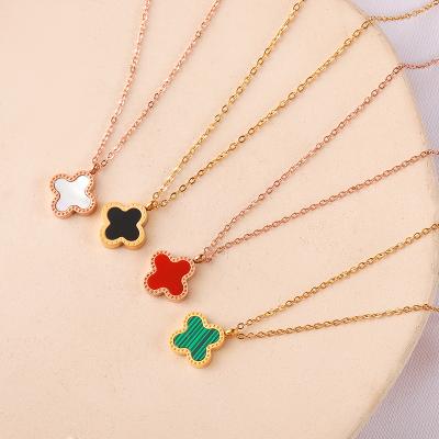 China TRENDY In Stock Wholesale Stainless Steel Jewelry Does Not Fade Fashion Personalized Ladies Lucky Four Leaf Clover Necklace for sale