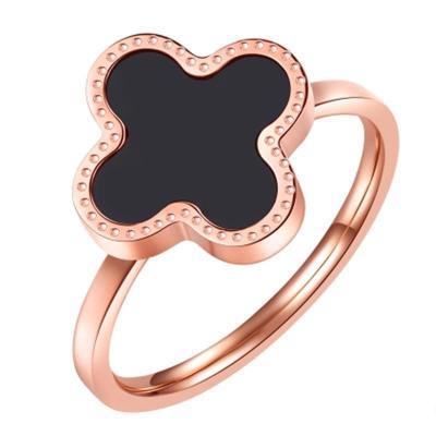 China FASHIONABLE 316L Stainless Steel Jewelry Ring Wholesale Rose Gold Ring Fashion Charm Four Leaf Clover Ring for sale