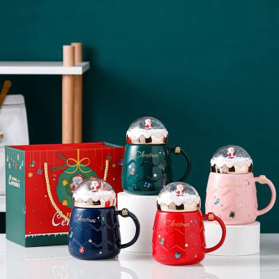 China Viable New Year Gifts Santa Claus Cups With Lid Milk Coffee Mug Bottle Christmas Mug Ceramic Drinking Mug for sale