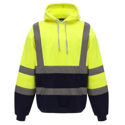 China Construction Site Long Sleeve Plus Fleece Zipper Reflective Hoodie Outdoor Highlight Safety American Size Cardigan Coat Te koop