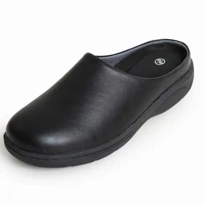 China Casual Black Lightweight Nurse Shoes Non Slip Rubber Sole Slippers Waterproof Cowhide Leather Chef Shoes zu verkaufen