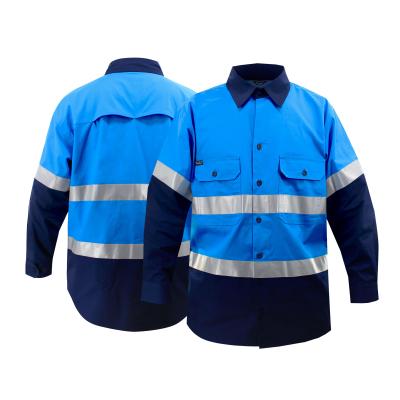 China Custom Royal Blue Hi Vis Sicherheitshemden für Männer reflektierende Straßenverkehrssicherheit Bergbauhemden Großhandel Technik Uniform Arbeitskleidung zu verkaufen