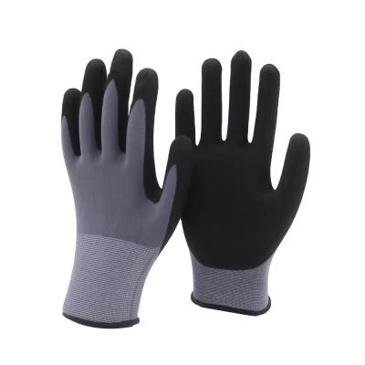 China 15G Nylon Spandex Sand Nitril überzogen Handschuhe Arbeitshandschuhe Sicherheit Bauarbeiten Nitril überzogen Handschuhe zu verkaufen