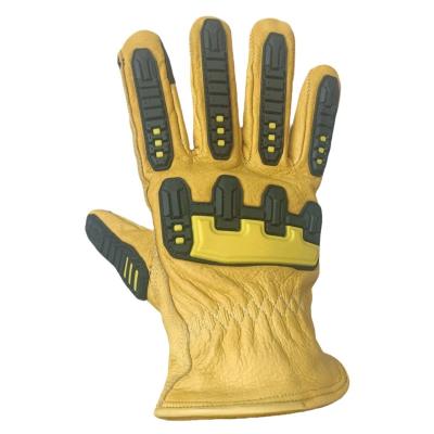 China Heavy Oil And Chemical Resistant Insulation Cowhide Leather High Impact Reduction  Oil field Working Cotton Palm Gloves for sale