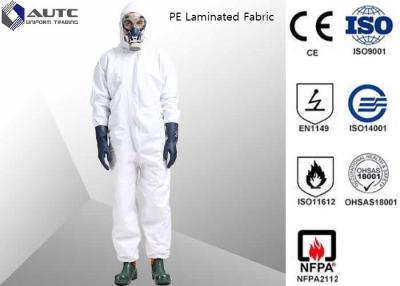 China L White PE Laminated Fabric With SMS Back Panel Chemical Protective Suit Te koop