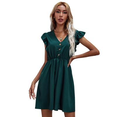 China Comlor OEM anti-static vestido women dress European style green casual v-neck summer dress 2021 clothing for sale