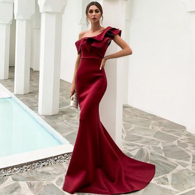 China Anti-wrinkle Comlor OEM vestidos vestidos de largo de fiesta women formal sheath one shoulder evening dress for sale