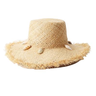 China Wholesale Soft SunmerHats UPF50 UV Ocean Style Fringed Floppy Wide Brim Beach Hats Sea Snail Band Sun Sraw Hat for sale