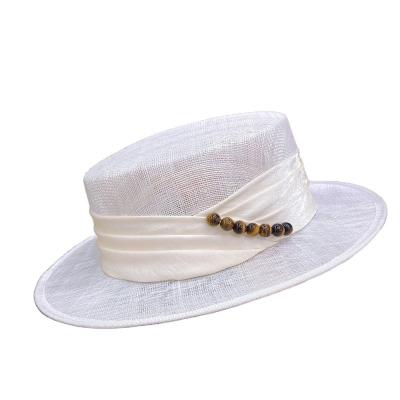 China Character Women Summer Wide Brim Beads Ribbon Band Sinamay Hat Ladies Wedding Party Felted Hats Kuntucly Drerby Church Hat for sale