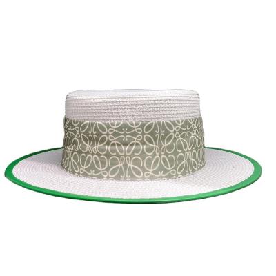 China Sun Straw Packable UPF 50+ Beach Sun Hat Straw Hat Summer Women Wide Brim Green Ribbon Character Brim Hat for sale