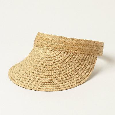 China Wholesale Raffia Straw Sun Visor Cap Character For Women Lady Summer Beach Outdoor Sun Straw Visor Hat Traveling Shade for sale