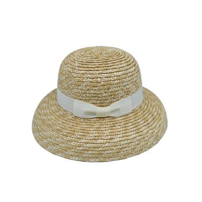 China Wheat Character Plant Straw Hats Summer Girl Boy Simple Brim Baby Straw Hat Beach Sun Hat Natural Wide Ribbon Band for sale