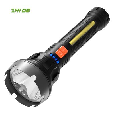 China Universal ABS USB Lithium Battery Power Display OSL LED Flashlight Outdoor Hunting Rechargeable Camping Built-in Lamp With COB Side Lamp for sale