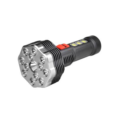 China Emergency Hot Selling USB Lithium Battery Micro Rechargeable Built-in 13 LED Power Display Flashlight With COB Side Lamp for sale