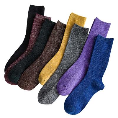 China QUICK DRY fashion solid crew ribbed hot sale loose korean teen lady simple lurex soft socks for women for sale