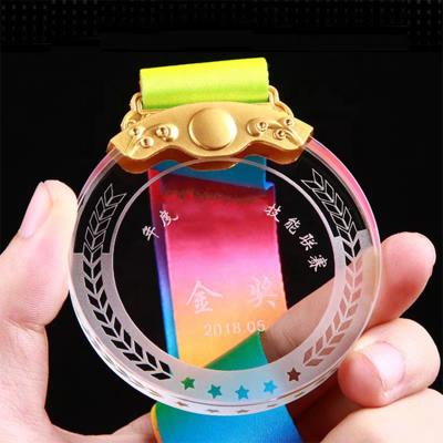 China China Free Copy Customized Crystal Medal Sports Competitions School Sports Sports Glass Gold Medal Silver Bronze Medal for sale