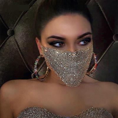 China Halloween styles shape rhinestone mask women party veil sequined body props Crystal Mouth Fishing Net Masquerade face jewelry masks for sale