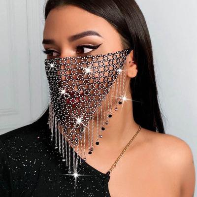 China Halloween Styles Luxury Halloween Party Face Mask Fashion Lady Veil Geometric Bling Colorful Rhinestone Mask For Women Party Jewelry for sale