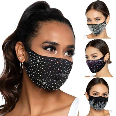 China Halloween Style Face Bandana Face Decor Jewelry Party Gift Women Shape Face Mask With Rhinestone Christmas Elastic Reusable Washable Face Mask for sale