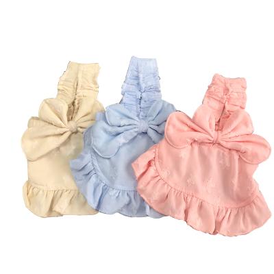 China Small MOQ Summer Bowknot Viable Cute Soft Cream Color Sky Blue Pink Dog Pet Cat Puppy Dog Clothes Light Yellow Dog Clothes for sale