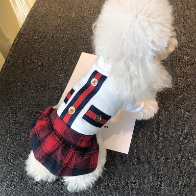 China 1 MOQ Sustainable Plaid Clothes Cotton Pet Clothes Design Fashion Dog Skirt Dress Spring Winter Puppy Dress for sale