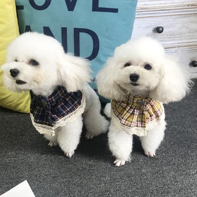 China 2021 Viable Wholesale Pet Supplies Cat Dog Accessories Pet Accessories Products Drool Towel Soft Plaid Spliced ​​Lace Pet Drool Towel for sale