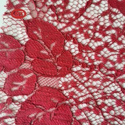 China Cheap Wholesale Color Fastness New Arrivals Pattern 100 Polyester Rope Lace Fabric Red African For Dress for sale